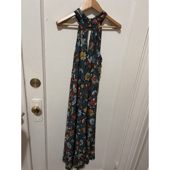 Anthropologie Geneva High Neck Floral Jumpsuit Green Tropical | S - Picture 3 of 5